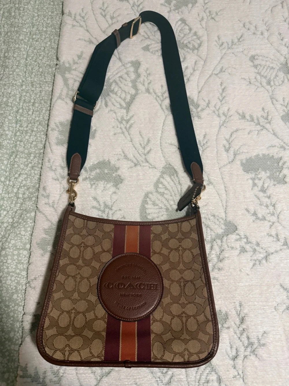 Coach Brown Signature Crossbody with Red and Orange Center Stripe - Picture 1 of 1